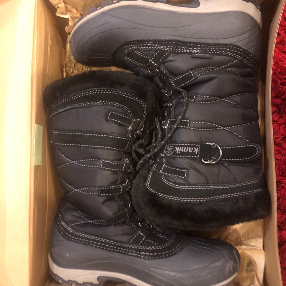 Kamik Black Momentum Snow Fur Boots Size 6